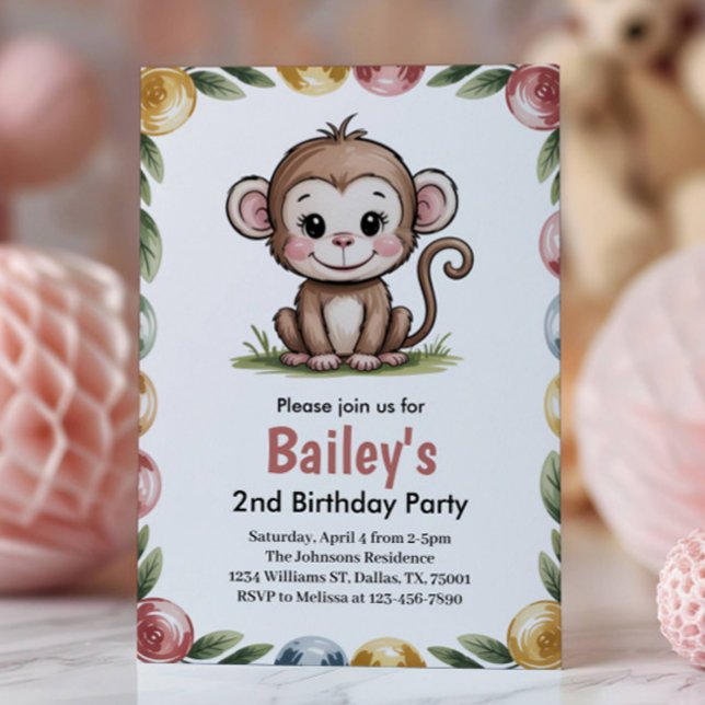 Invitación Cumpleaños de niñas mono lindo selva (Subido por el creador)