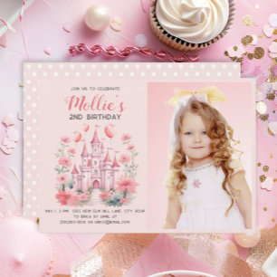 Invitación Cumpleaños de niñas pequeñas 2do castillo rosa fot
