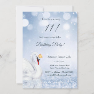 Invitación Cumpleaños de niñas Princesa Cisne Glitter Azul de