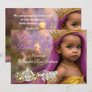 Invitación Cumpleaños de niñas princesas Carruaje púrpura dor