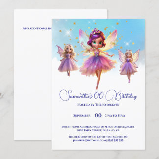Invitación Cumpleaños de niñas princesas hadas