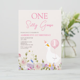 Invitación Cumpleaños de Niñas Rosa Flor Silvestre Un Ganso T