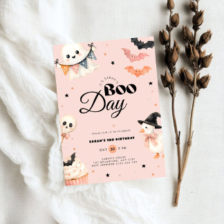 Invitación Cumpleaños de niñas rosa Halloween Boo Day 3º