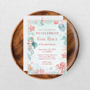 Invitación Cumpleaños de niñas Sirena bajo el mar