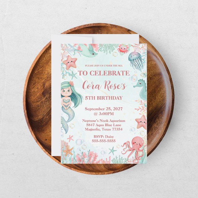 Invitación Cumpleaños de niñas Sirena bajo el mar (Subido por el creador)
