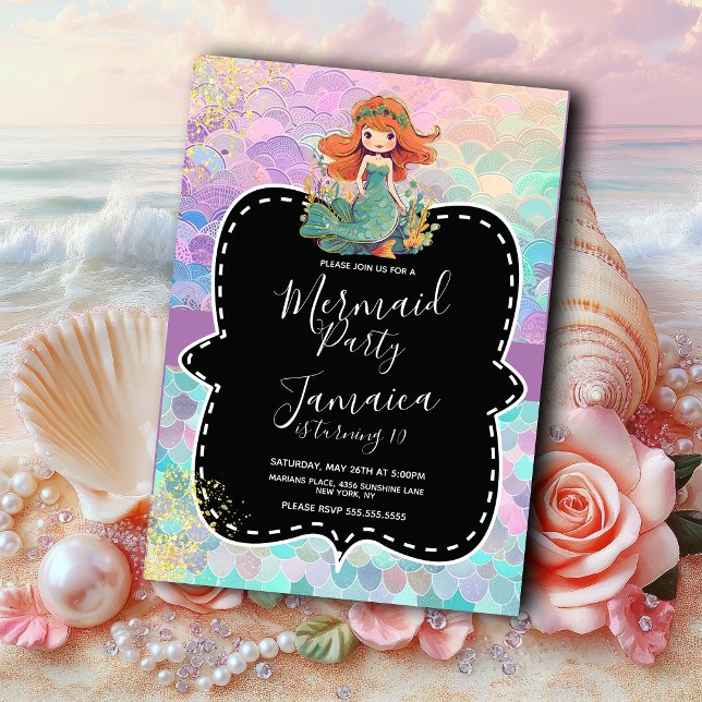 Invitación Cumpleaños de niñas sirena Morado Negro (Subido por el creador)