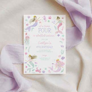 Invitación Cumpleaños de niñas Sirenas Splish Splash Morado
