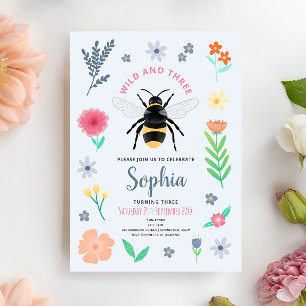 Invitación Cumpleaños de niñas Sweet Bee Wildflower Wild y tr