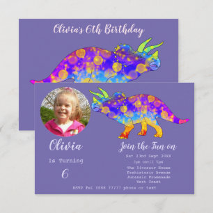 Invitación Cumpleaños de niñas Triceratops dinosaurio Foto mo