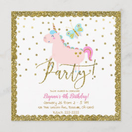 Invitación Cumpleaños de Niñas Unicornio con Brillo Rosa y Do