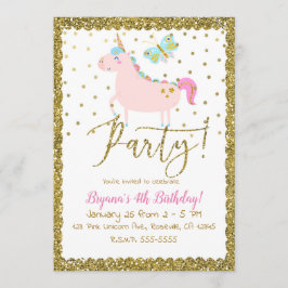 Invitación Cumpleaños de Niñas Unicornio con Brillo Rosa y Do