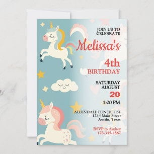 Invitación Cumpleaños de Niñas Unicornio y Arcoíris