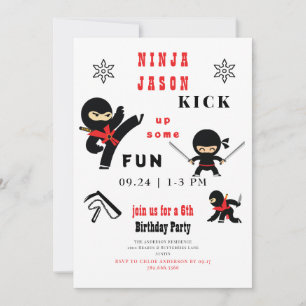 Invitación Cumpleaños de Ninja Rojo y Negro Divertido