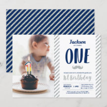 Cumpleaños de Niño 1er con Foto de Plata y Bigote