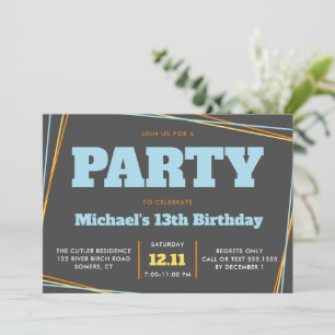 Invitación Cumpleaños de niño adolescente, de 13 años o cualq