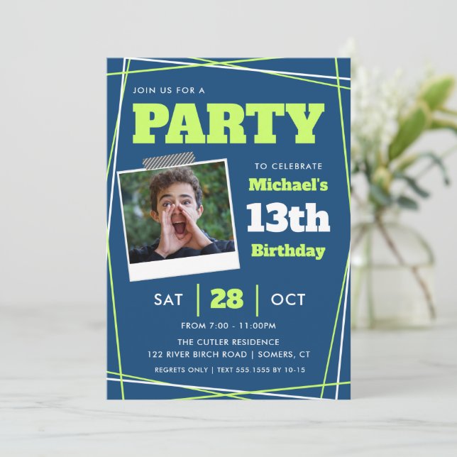 Invitación Cumpleaños de niño adolescente, de 13 años o cualq (Anverso de pie)
