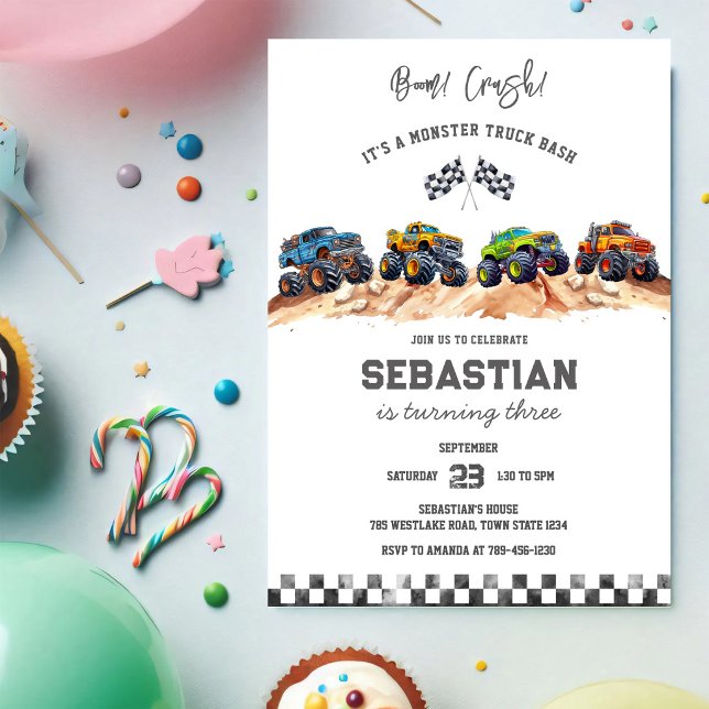 Invitación Cumpleaños de niño Bash Boom Smash Crash de camión (Subido por el creador)