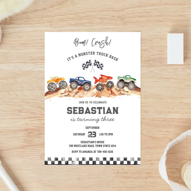 Invitación Cumpleaños de niño Bash Boom Smash Crash de camión (Subido por el creador)