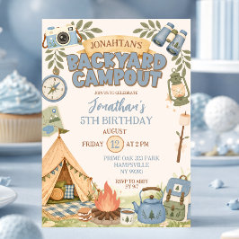 Invitación Cumpleaños de niño campamento en el patio trasero 
