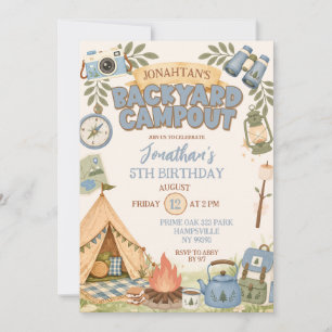 Invitación Cumpleaños de niño campamento en el patio trasero