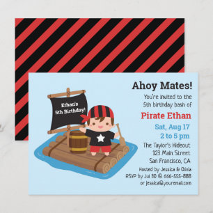 Invitación Cumpleaños de Niño con Barco Balsa de Niño Pirata