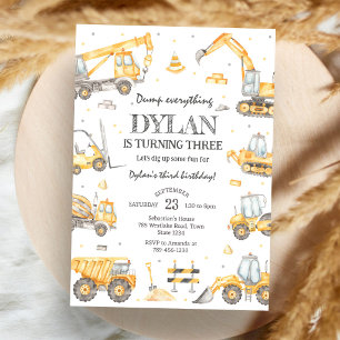 Invitación Cumpleaños de niño con camión de volteo de constru