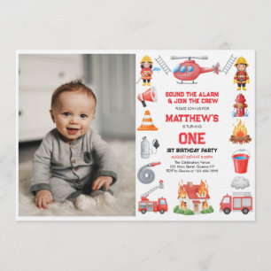 Invitación Cumpleaños de niño con camiones de bomberos Pequ