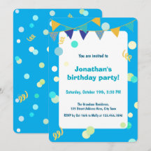 Cumpleaños de niño con confeti azul y verde