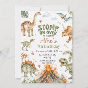 Invitación Cumpleaños de Niño con Dinosaurio Acuarela