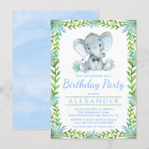 Invitación Cumpleaños de niño con elefante número cualquiera