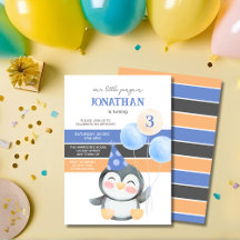 Cumpleaños de niño con globo de pingüino lindo
