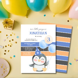 Invitación Cumpleaños de niño con globo de pingüino lindo