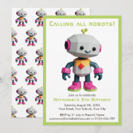 Invitación Cumpleaños de niño con robot divertido