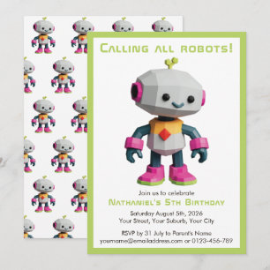 Invitación Cumpleaños de niño con robot divertido