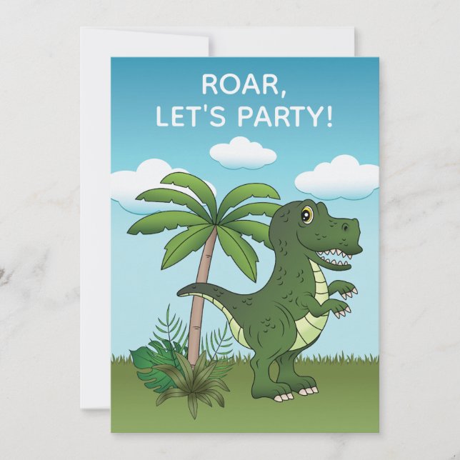 Invitación Cumpleaños de niño con T-rex y Pteranodon Dinosaur (Anverso)