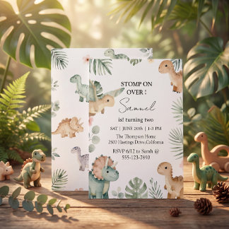 Invitación Cumpleaños de niño con tema de dinosaurio moderno 