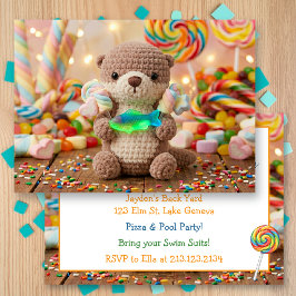 Invitación Cumpleaños de niño con tema de nutria adorable y p