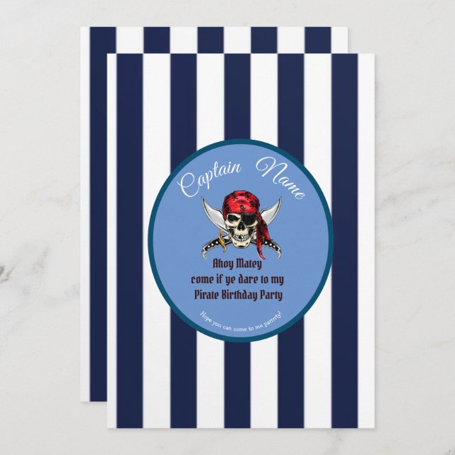 Invitación cumpleaños de niño con tema de pirata (Anverso / Reverso)