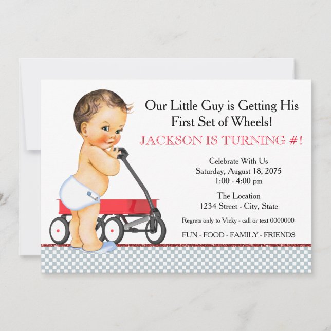 Invitación Cumpleaños de niño con vagón rojo (Anverso)