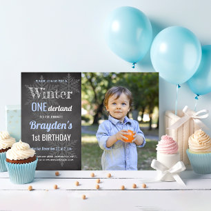 Invitación Cumpleaños de Niño de 1 año Pizarra de Invierno Fo