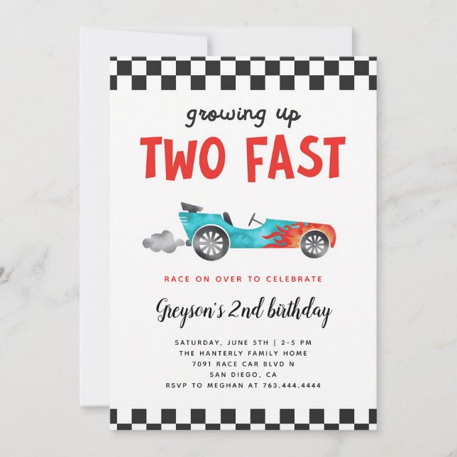 Invitación Cumpleaños de Niño de 2 Años con Dos Autos de Carr (Anverso)