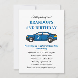 Invitación Cumpleaños de niño de 2 años de dos coches de carr