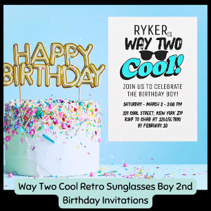 Invitación Cumpleaños de niño de 2 años Way Two Cool Retro Su