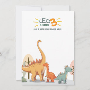 Invitación Cumpleaños de Niño de 3 Años con Dinosaurio Mínimo