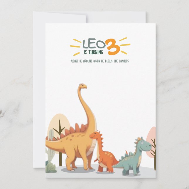 Invitación Cumpleaños de Niño de 3 Años con Dinosaurio Mínimo (Anverso)