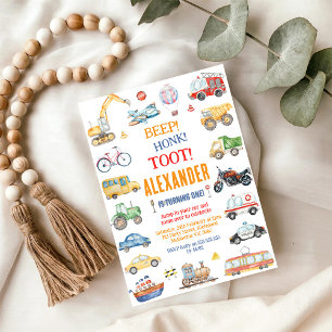 Invitación Cumpleaños de niño de coches y camiones de la ciud