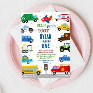 Invitación Cumpleaños de niño de coches y camiones de la ciud