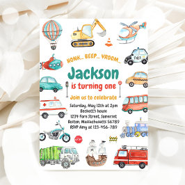 Invitación Cumpleaños de niño de coches y camiones de la ciud