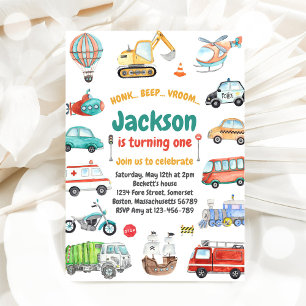 Invitación Cumpleaños de niño de coches y camiones de la ciud