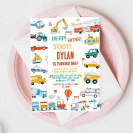 Invitación Cumpleaños de niño de coches y camiones de la ciud